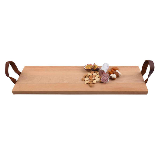 Serveerplank Beuken met leren handgrepen BD